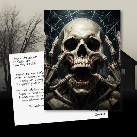 Carte Postale Crâne et os | Joyeuses salutations d'Halloween eff