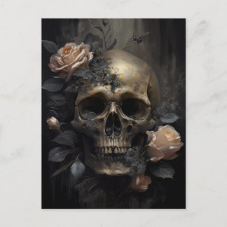 Carte postale crâne et Rose