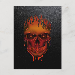 Carte Postale Crâne Fondu Flamboyant sur Fond Gothique Noir Pail