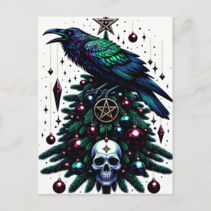 Carte Postale Crâne gothique de Noël/Corbeau de Yule et Pentagra