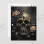Carte Postale Crâne humain et Rose gothique foncé (Devant / Derrière)