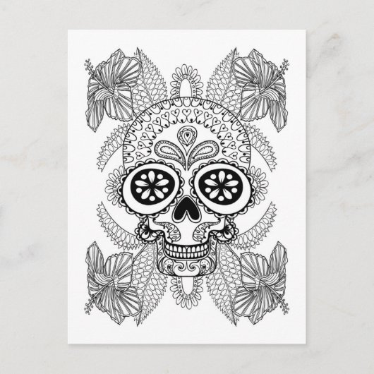 Carte Postale Crâne inspiré dans les fleurs (Devant)