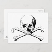 Carte Postale Crâne noir et blanc et os (Devant / Derrière)