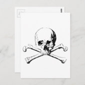 Carte Postale Crâne noir et blanc et os (Devant / Derrière)