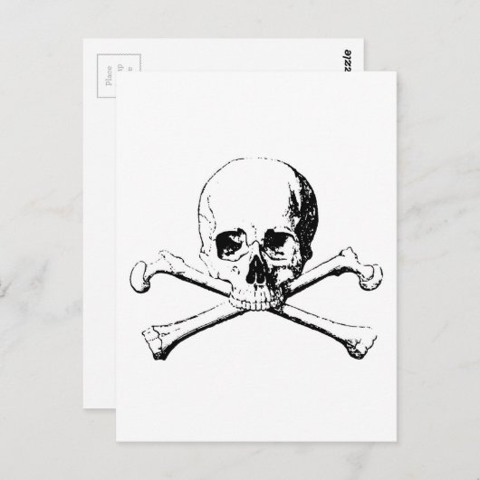 Carte Postale Crâne noir et blanc et os (Devant / Derrière)