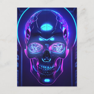 Carte Postale Crâne obsidien cyber-néon foncé