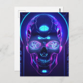 Carte Postale Crâne obsidien cyber-néon foncé (Devant / Derrière)