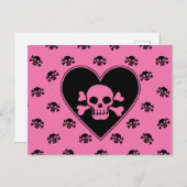 Carte Postale Crâne rose dans un cœur (Devant / Derrière)