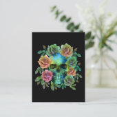CARTE POSTALE CRÂNE VERT DE LA MORT AVEC FLEURS (Debout devant)