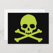 Carte Postale Crâne vert simple et os croisés (Devant / Derrière)