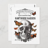 Carte Postale crâne vintage d'Halloween moderne et papillons (Devant / Derrière)