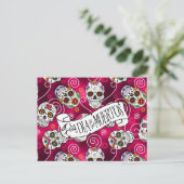 Carte Postale Crânes à sucre et tourbillons Rose Red ID725 (Debout devant)