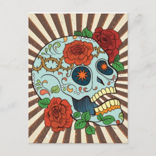 Carte Postale Crânes de sucre funky Dia de los Muertos (Devant)