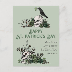 Carte Postale Crânes florales vertes irlandaises Bonne Saint Pat