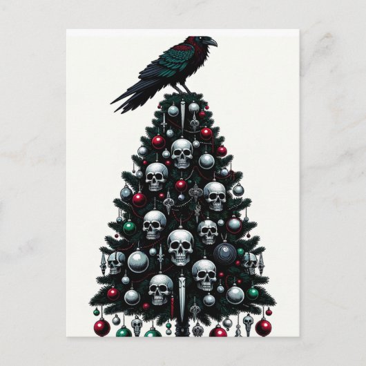 Carte Postale Crânes gothiques et corbeau Arbre de Noël (Devant)