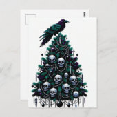 Carte Postale Crânes gothiques et corbeau Arbre de Noël (Devant / Derrière)