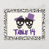 Carte Postale Crânes Halloween violet noir mariage numéro de tab (Dos)