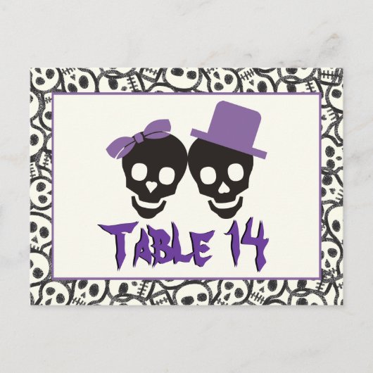 Carte Postale Crânes Halloween violet noir mariage numéro de tab (Devant)
