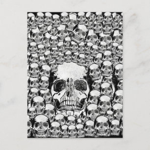 CARTE POSTALE CRÂNES MUR MORT MORTS SQUELETTE NOIR BLANC