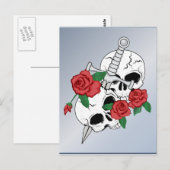 Carte Postale Crânes, Roses et Dagger (Devant / Derrière)
