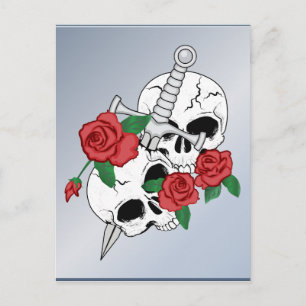 Carte Postale Crânes, Roses et Dagger