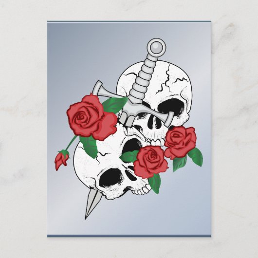 Carte Postale Crânes, Roses et Dagger (Devant)