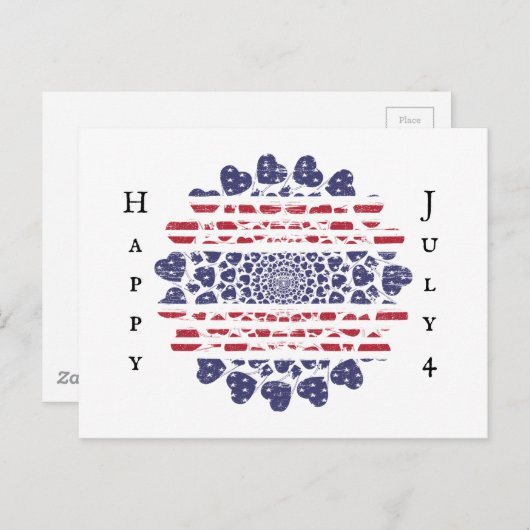 Carte Postale Cravate tie dye coeurs psychédéliques patriotiques (Devant / Derrière)