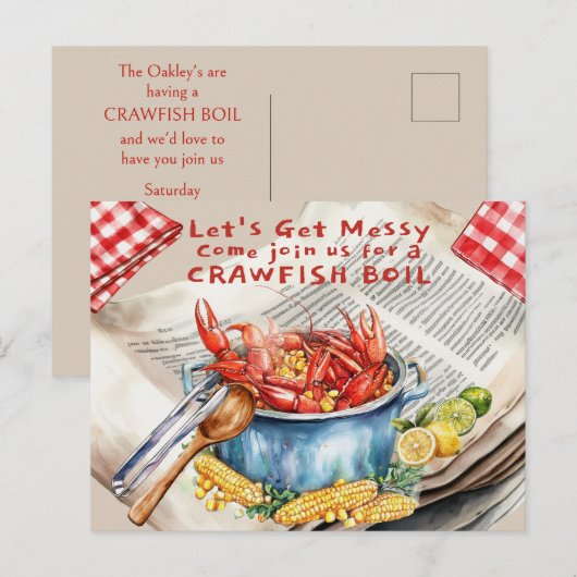Carte Postale Crawfish Boil Let's Get Messy (Devant / Derrière)