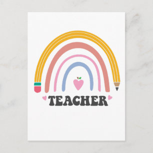 Carte Postale Crayon arc-en-ciel coloré design enseignant mignon