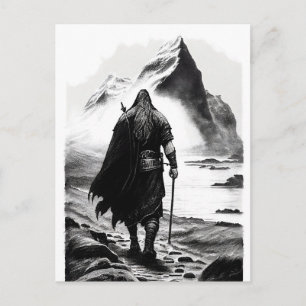 Carte Postale Crayon d'encre aquarellable de guerrier Viking