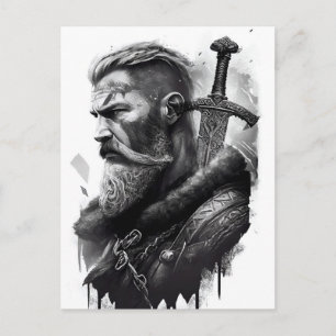 Carte Postale Crayon d'encre aquarellable de guerrier Viking