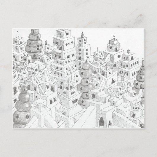 Carte Postale Crayon dessiné ville (Devant)