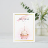 Carte Postale Crayon élégant Art rose Cupcake d'anniversaire (Debout devant)