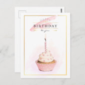 Carte Postale Crayon élégant Art rose Cupcake d'anniversaire (Devant / Derrière)