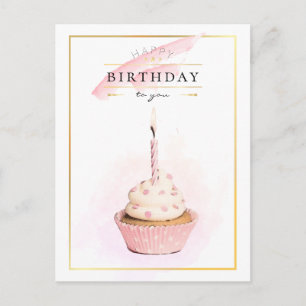 Carte Postale Crayon élégant Art rose Cupcake d'anniversaire