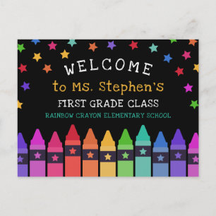 Carte Postale Crayons Stars Colorful Welcome Teacher's Classroom