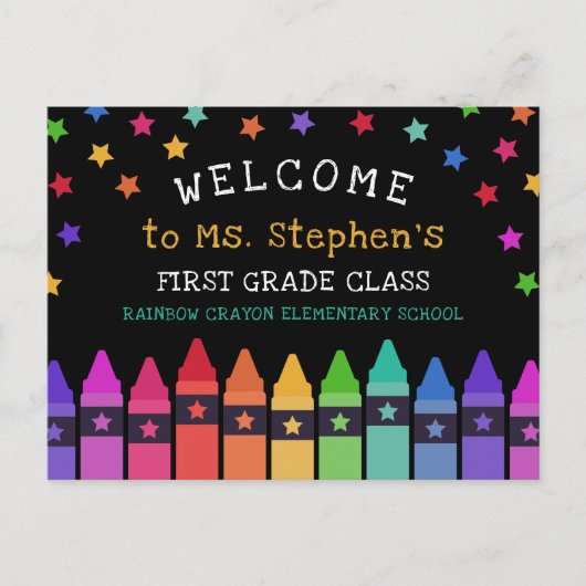 Carte Postale Crayons Stars Colorful Welcome Teacher's Classroom (Devant)