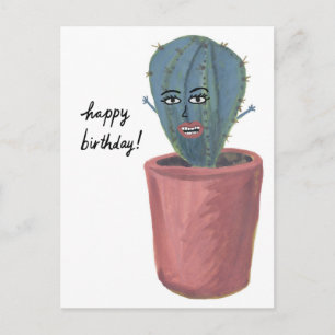Carte Postale Crazy Cactus Lady Aquarelle JEUX ANNIVERSAIRE