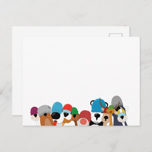 Carte Postale Crazy cap animals skateboard (Devant / Derrière)