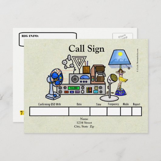 Carte Postale Crazy Ham Radio Rig avec Hula Girl Lamp QSL Card (Devant / Derrière)