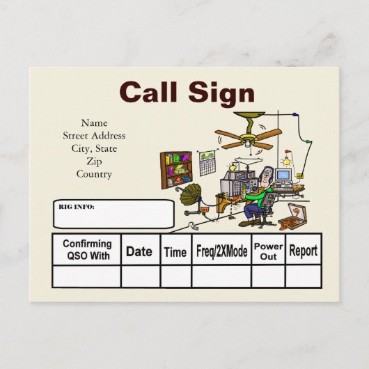 Carte Postale Crazy Ham Shack Cartoon QSL Card Personnaliser It! (Devant)