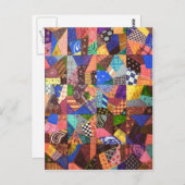 Carte Postale Crazy Quilt Patchwork Quilt Art géométrique Abstra (Devant / Derrière)