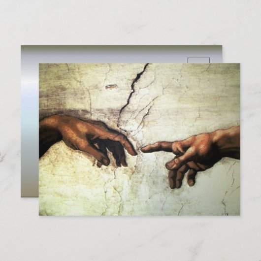 Carte Postale Création d'Adam - mains Michaël Angelo 1475 - 1564 (Devant / Derrière)