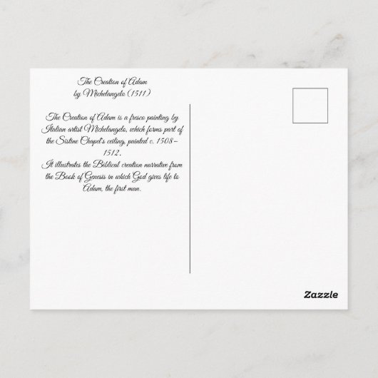 Carte Postale Création d'Adam par Michel-Ange (Dos)