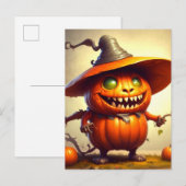 Carte Postale Créature de citrouille d'Halloween effrayante (Devant / Derrière)