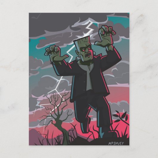 Carte Postale créature frankenstein en pleine tempête (Devant)
