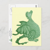 Carte Postale créature imaginaire mythique dragon vert mignon (Devant / Derrière)