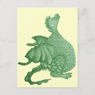 Carte Postale créature imaginaire mythique dragon vert mignon
