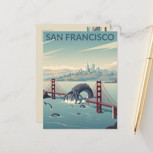 Carte Postale Créature lègendaire de San Francisco de style WPA (Devant/Arrière en situation)