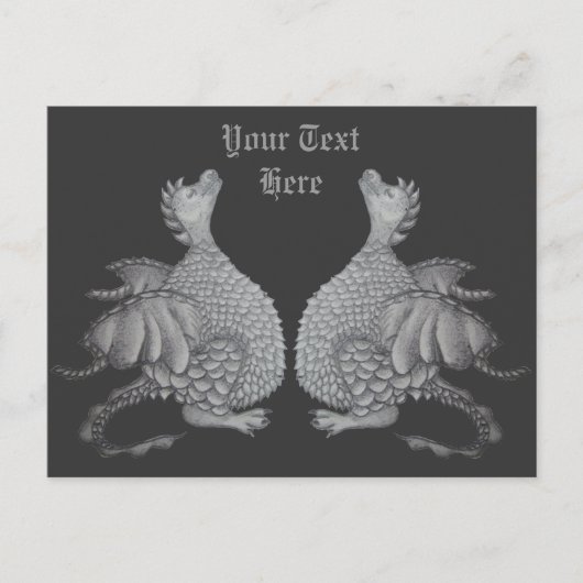 Carte Postale créature mythique petit dragon gris mignon (Devant)